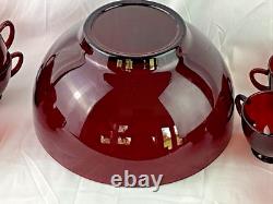 Ruby Red Vintage Glass Punch Bowl Set with 16 Cups + Double Handle Cup MCM