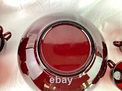 Ruby Red Vintage Glass Punch Bowl Set with 16 Cups + Double Handle Cup MCM