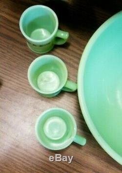 SCARCE McKee Tom & Jerry JADEITE Punch Bowl & 6 Punch Cups / Mugs