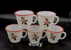 SCARSE! 5pc Hazel Atlas Holly Berries Tom & Jerry Christmas Punch (Bowl) Mugs