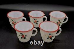 SCARSE! 5pc Hazel Atlas Holly Berries Tom & Jerry Christmas Punch (Bowl) Mugs