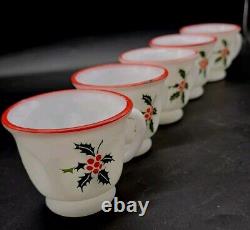 SCARSE! 5pc Hazel Atlas Holly Berries Tom & Jerry Christmas Punch (Bowl) Mugs