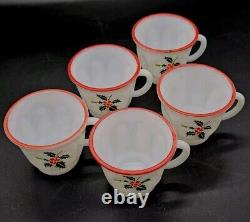 SCARSE! 5pc Hazel Atlas Holly Berries Tom & Jerry Christmas Punch (Bowl) Mugs