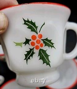 SCARSE! 5pc Hazel Atlas Holly Berries Tom & Jerry Christmas Punch (Bowl) Mugs