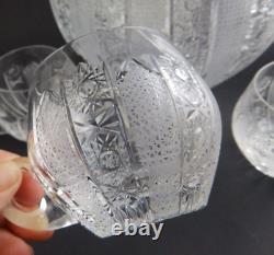 SET Vintage Bohemia Glass Czech Cut Crystal Queen Lace Punch Bowl Ladle Cups EUC