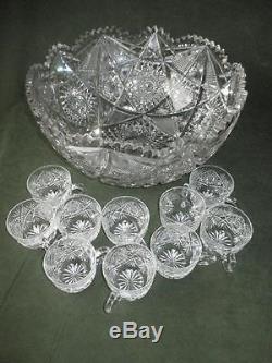 SIGNED LIBBY ABP BRILLIANT PERIOD PUNCH BOWL with 10 CUPS