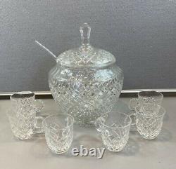 SIGNED VINTAGE BACCARAT LIDDED PUNCH BOWL SET withLADLE & 6 CUPS