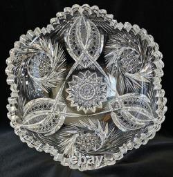 STUNNING Antique ABP American Brilliant Cut Glass Pinwheel Starburst Punch Bowl