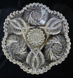 STUNNING Antique ABP American Brilliant Cut Glass Pinwheel Starburst Punch Bowl