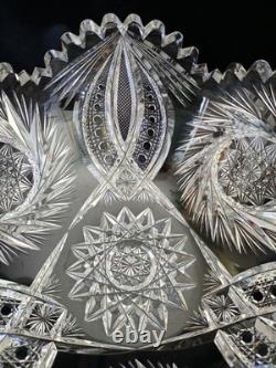 STUNNING Antique ABP American Brilliant Cut Glass Pinwheel Starburst Punch Bowl