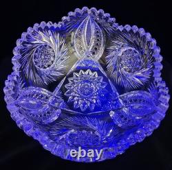 STUNNING Antique ABP American Brilliant Cut Glass Pinwheel Starburst Punch Bowl