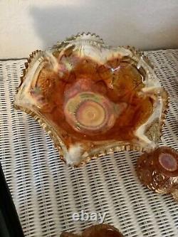 STUNNING! Vintage Imperial Carnival Glass Marigold 9 Piece Punch Bowl Set