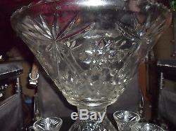 STUNNING Vintage Star of David Crystal Glass Punch Bowl Set with 12 cups