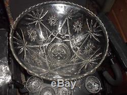 STUNNING Vintage Star of David Crystal Glass Punch Bowl Set with 12 cups