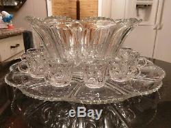 SUPER Gorgeous Antique 12 Cup Punch Bowl on Platter. Cups. Ladle. All Original