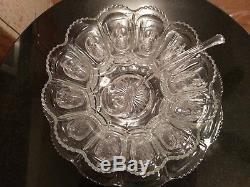 SUPER Gorgeous Antique 12 Cup Punch Bowl on Platter. Cups. Ladle. All Original