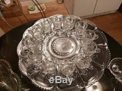 SUPER Gorgeous Antique 12 Cup Punch Bowl on Platter. Cups. Ladle. All Original