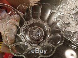 SUPER Gorgeous Antique 12 Cup Punch Bowl on Platter. Cups. Ladle. All Original