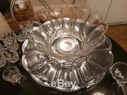 SUPER Gorgeous Antique 12 Cup Punch Bowl on Platter. Cups. Ladle. All Original