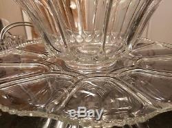 SUPER Gorgeous Antique 12 Cup Punch Bowl on Platter. Cups. Ladle. All Original