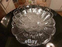 SUPER Gorgeous Antique 12 Cup Punch Bowl on Platter. Cups. Ladle. All Original