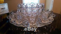 SUPER RARE Antique 12 Cup Punch Bowl on Platter with Footed Cups. All Original