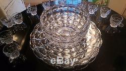 SUPER RARE Antique 12 Cup Punch Bowl on Platter with Footed Cups. All Original