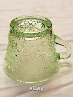 Sandwich Pattern Chantilly green Glass Punchbowl, Tiara 27pieces