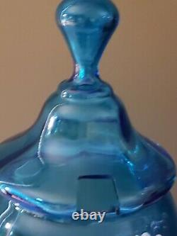 Sapphire Blue Mary Gregory Pear Share Punch Bowl Art Glass