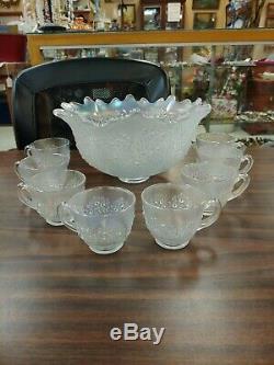 Scarce Fenton White Carnival Orange Tree Punch Bowl Set