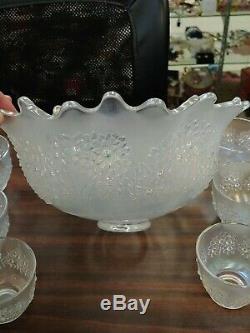 Scarce Fenton White Carnival Orange Tree Punch Bowl Set