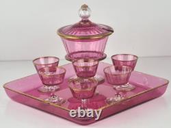 Set Glass Beaker Punch Bowl Tray Gold-Ruby around 1900 O766