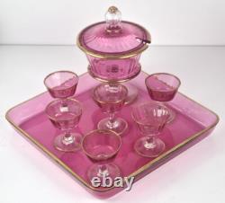 Set Glass Beaker Punch Bowl Tray Gold-Ruby around 1900 O766