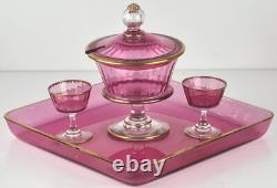 Set Glass Beaker Punch Bowl Tray Gold-Ruby around 1900 O766
