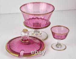Set Glass Beaker Punch Bowl Tray Gold-Ruby around 1900 O766