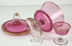 Set Glass Beaker Punch Bowl Tray Gold-Ruby around 1900 O766