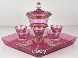 Set Glass Beaker Punch Bowl Tray Gold-Ruby around 1900 O766