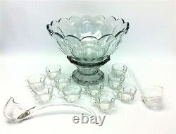 Set Heisey Glass Large Punch Bowl Pedestal Cups Ladles Serving Used Vintage