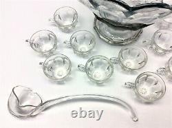 Set Heisey Glass Large Punch Bowl Pedestal Cups Ladles Serving Used Vintage