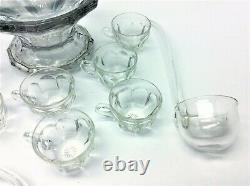 Set Heisey Glass Large Punch Bowl Pedestal Cups Ladles Serving Used Vintage