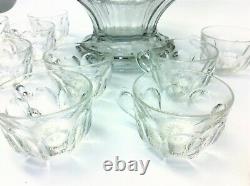 Set Heisey Glass Large Punch Bowl Pedestal Cups Ladles Serving Used Vintage