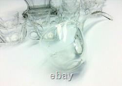 Set Heisey Glass Large Punch Bowl Pedestal Cups Ladles Serving Used Vintage