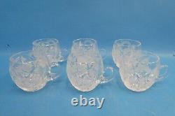 Set of 6 Vintage Clear Etched Crystal Star Pattern Punch Bowl Drinking Cups