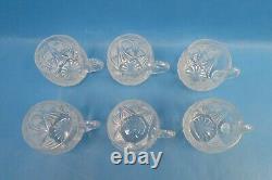 Set of 6 Vintage Clear Etched Crystal Star Pattern Punch Bowl Drinking Cups