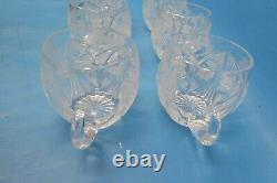 Set of 6 Vintage Clear Etched Crystal Star Pattern Punch Bowl Drinking Cups