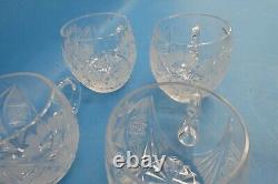 Set of 6 Vintage Clear Etched Crystal Star Pattern Punch Bowl Drinking Cups