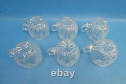 Set of 6 Vintage Clear Etched Crystal Star Pattern Punch Bowl Drinking Cups