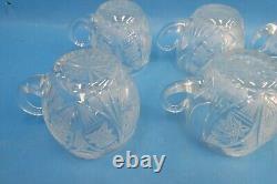 Set of 6 Vintage Clear Etched Crystal Star Pattern Punch Bowl Drinking Cups