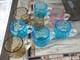 Set of 8 Hobbs Brokunier Glass Inverted Coin Dot Punch Cups Azure Blue Grey Pink