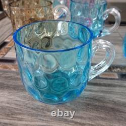 Set of 8 Hobbs Brokunier Glass Inverted Coin Dot Punch Cups Azure Blue Grey Pink
